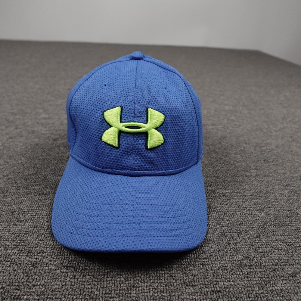 Under Armour Hat Cap Fitted Mens L Blue Mesh Baseball Logo Performance Stretch
